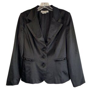 Kay Unger New York Womens Black Satin Silk Tux Blazer Size 6